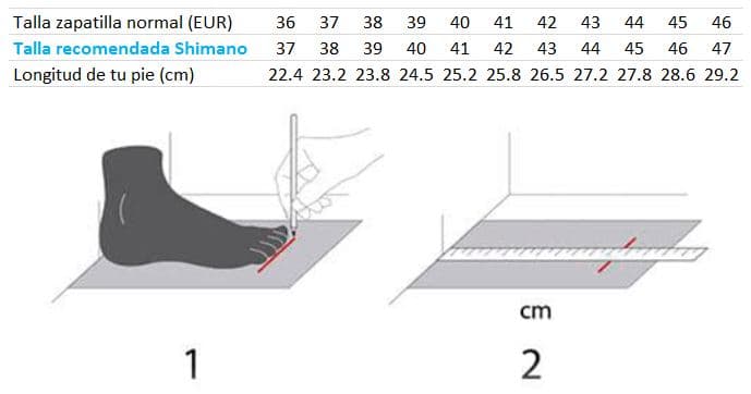 Equivalencia de tallas de zapatillas Shimano